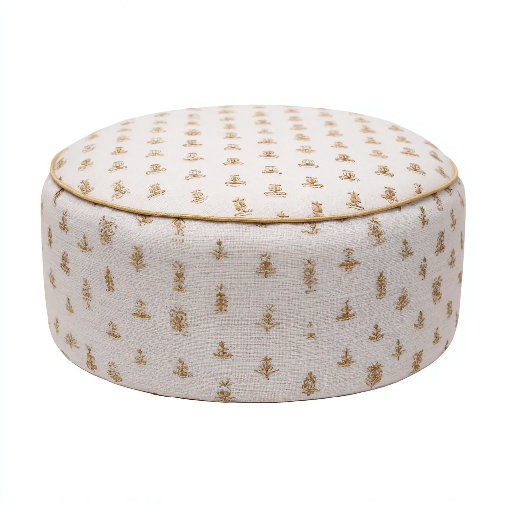 Pouf tessuto 60x60x32 cm - avorio-oro - stile classico-Placidin