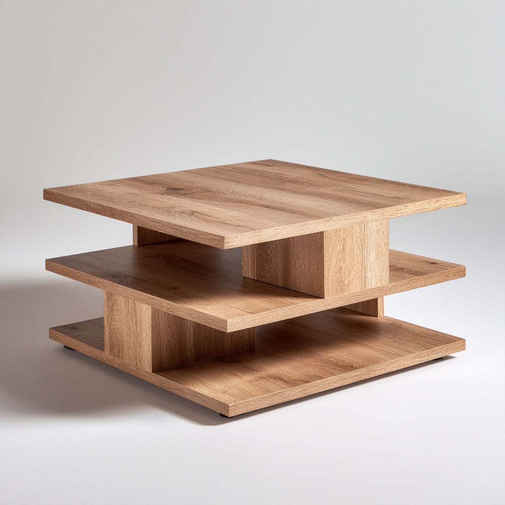 Tavolino da caffè 60x60x45 cm - rovere chiaro - struttura a livelli-Placidin