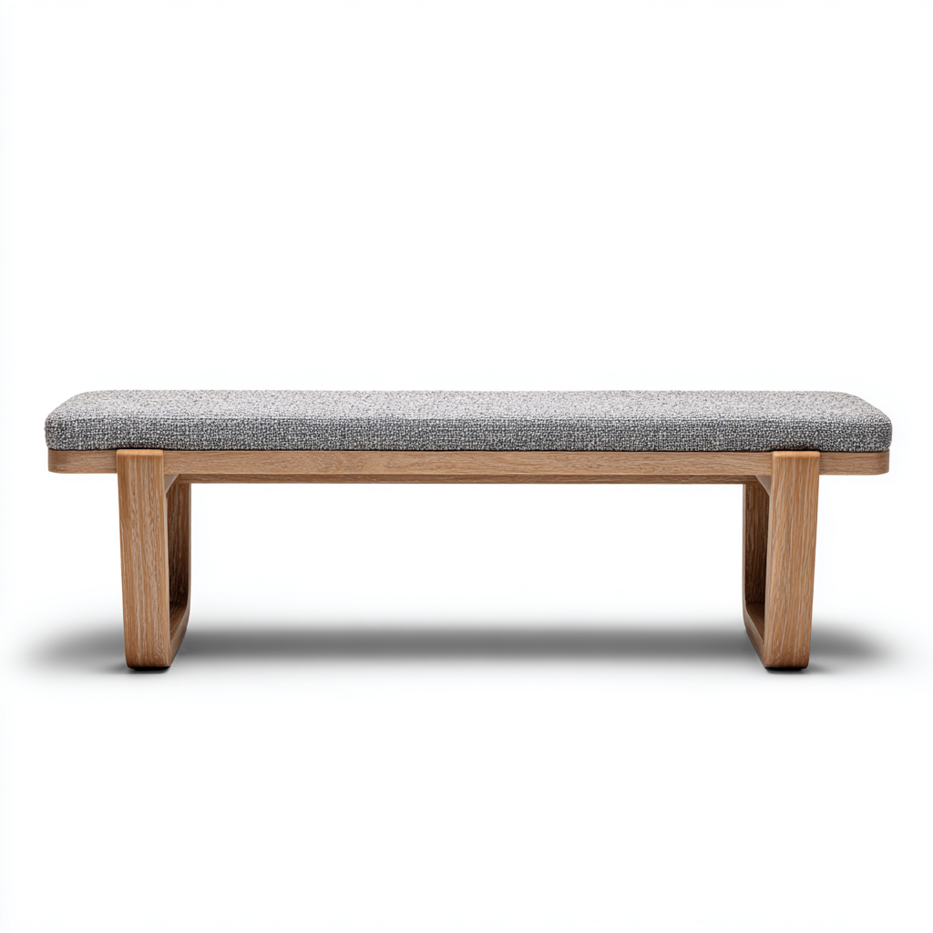Panca da ingresso in legno con seduta imbottita 120x40x45 cm - design moderno con struttura in legno chiaro e tessuto grigio-Placidin