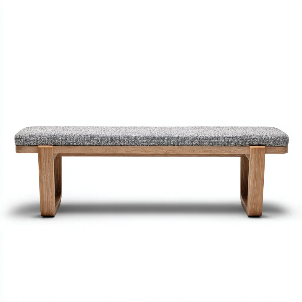 Panca da ingresso in legno con seduta imbottita 120x40x45 cm - design moderno con struttura in legno chiaro e tessuto grigio-Placidin