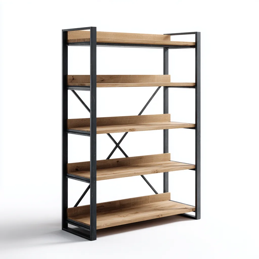 Libreria metallo-legno 80x30x160 cm - nero-rovere - stile industriale-Placidin