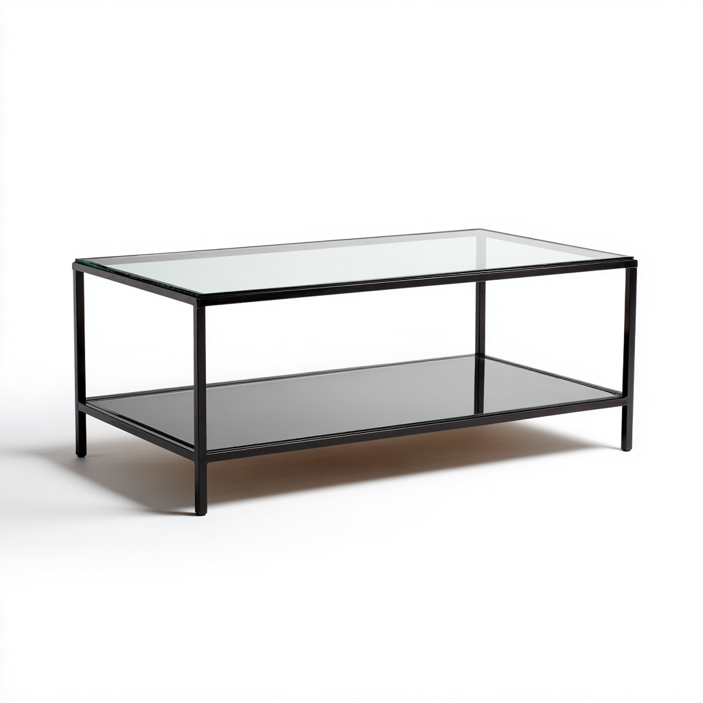 Tavolino da caffè vetro e metallo 100x50x45 cm - nero - design moderno-Placidin