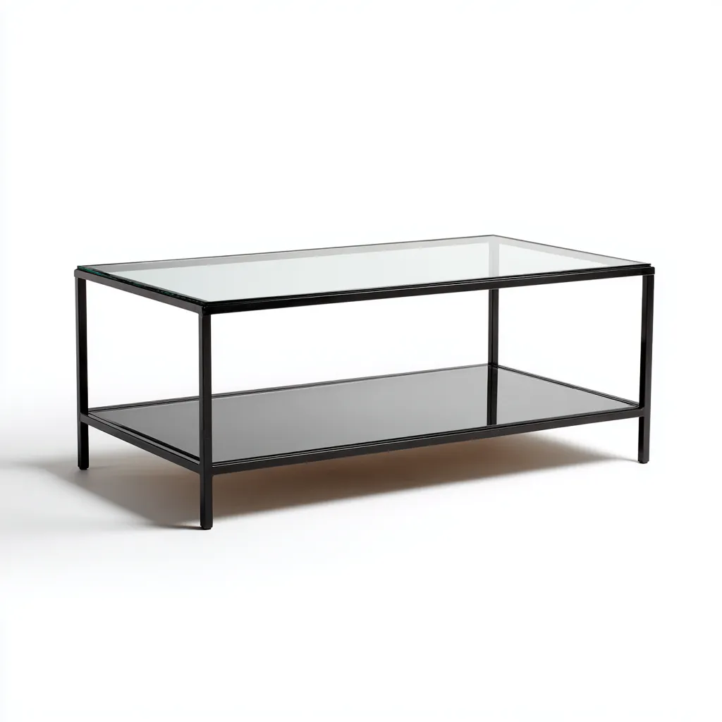 Tavolino da caffè vetro e metallo 100x50x45 cm - nero - design moderno-Placidin