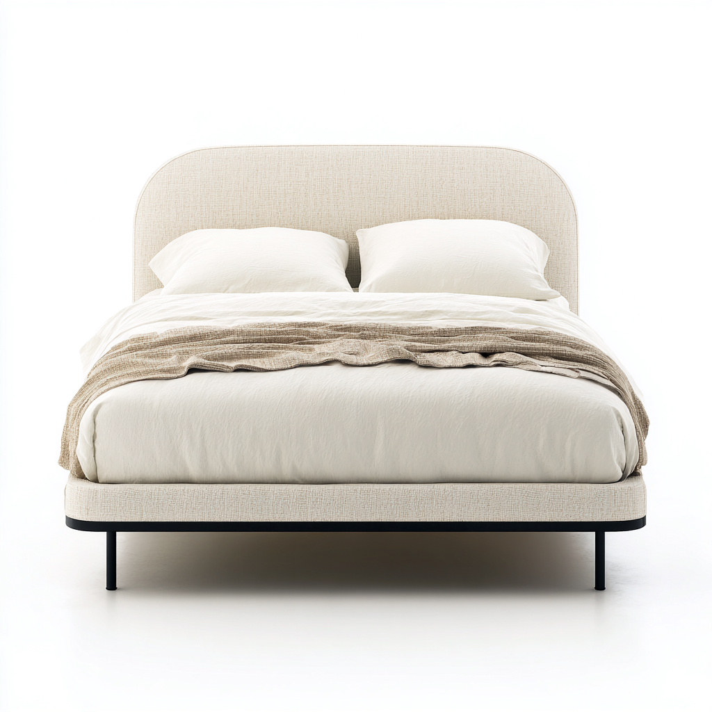 Letto matrimoniale tessuto-metallo 215x165x110 cm - beige-nero - design moderno-Placidin