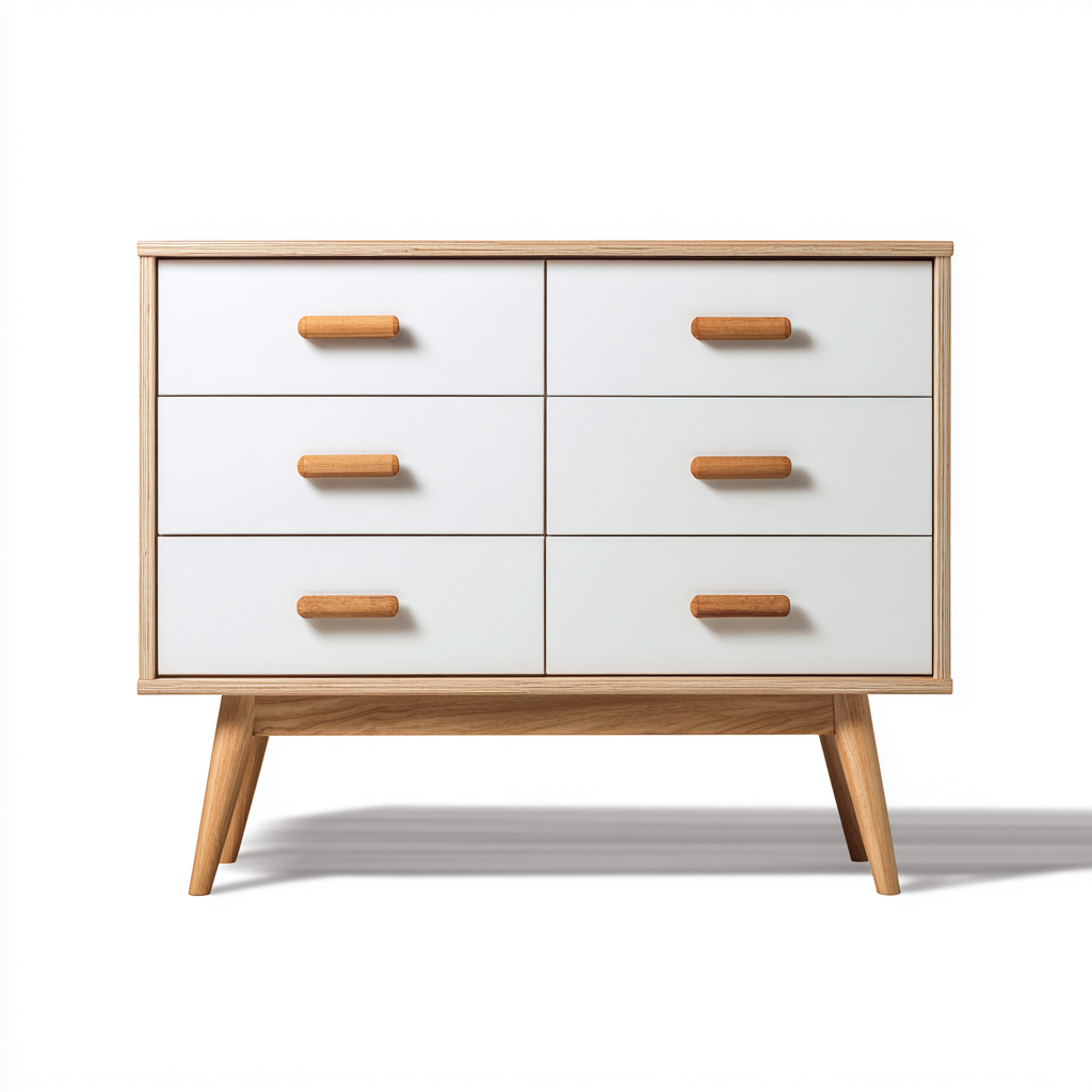 Cassettiera legno 90x40x85 cm bianco-legno per camera da letto design nordico-Placidin