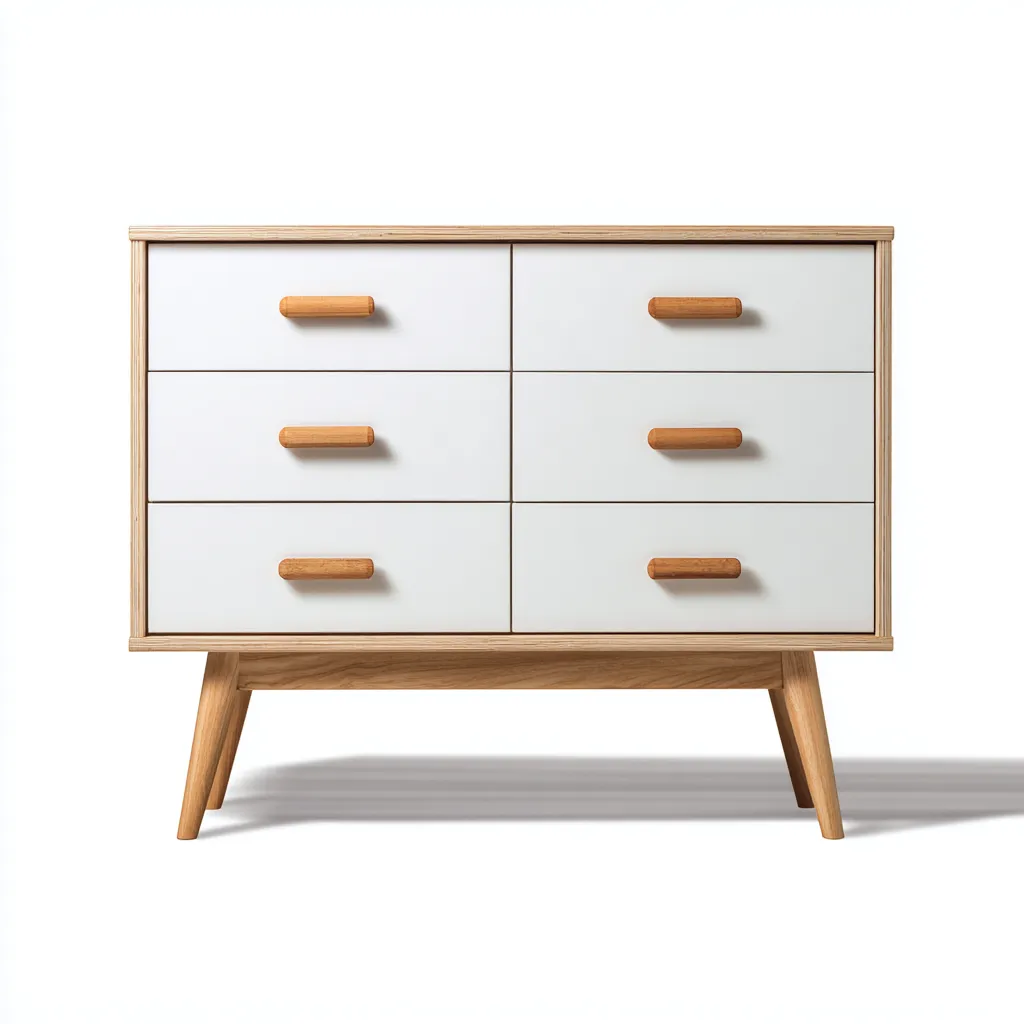 Cassettiera legno 90x40x85 cm bianco-legno per camera da letto design nordico-Placidin