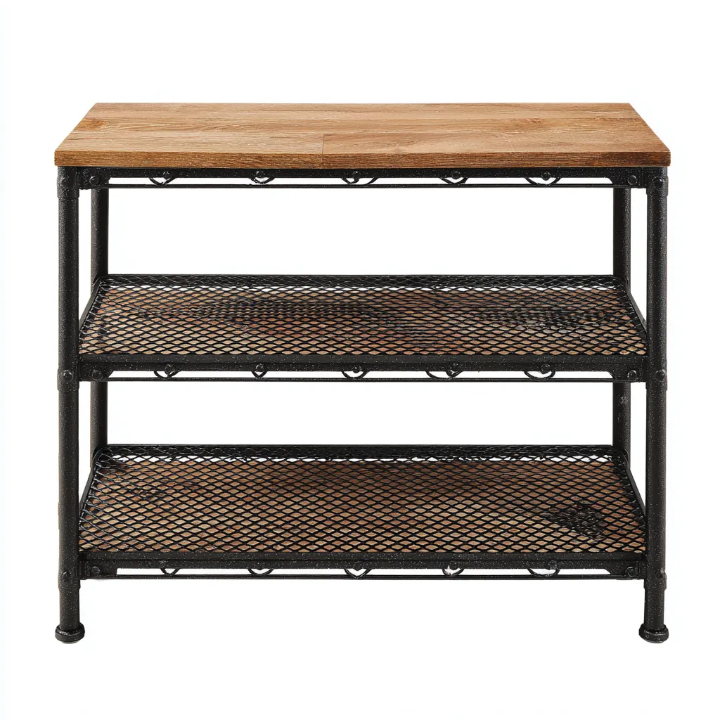 Scarpiera metallo-legno 70x30x55 cm - nero-natura - stile industriale-Placidin