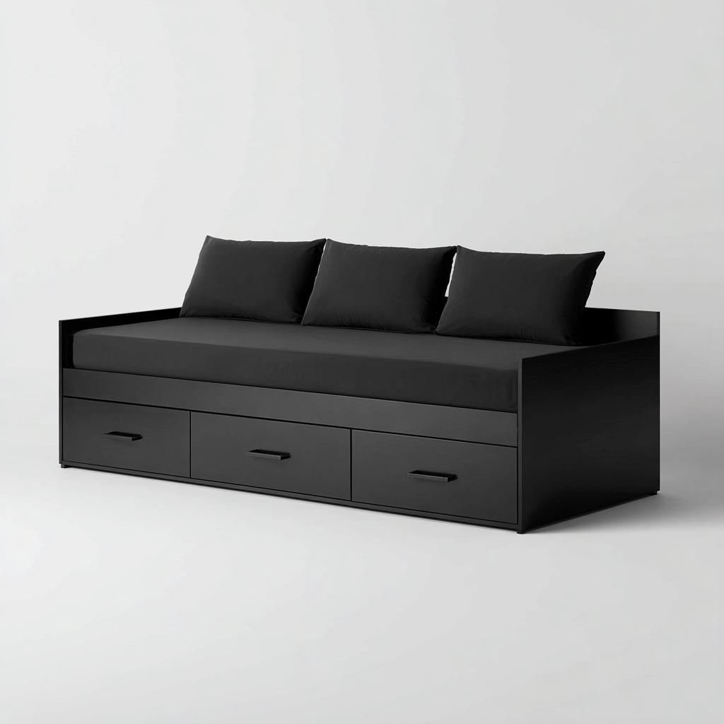 Divano letto in legno 210x95x85 cm - nero - con 3 cassetti-Placidin