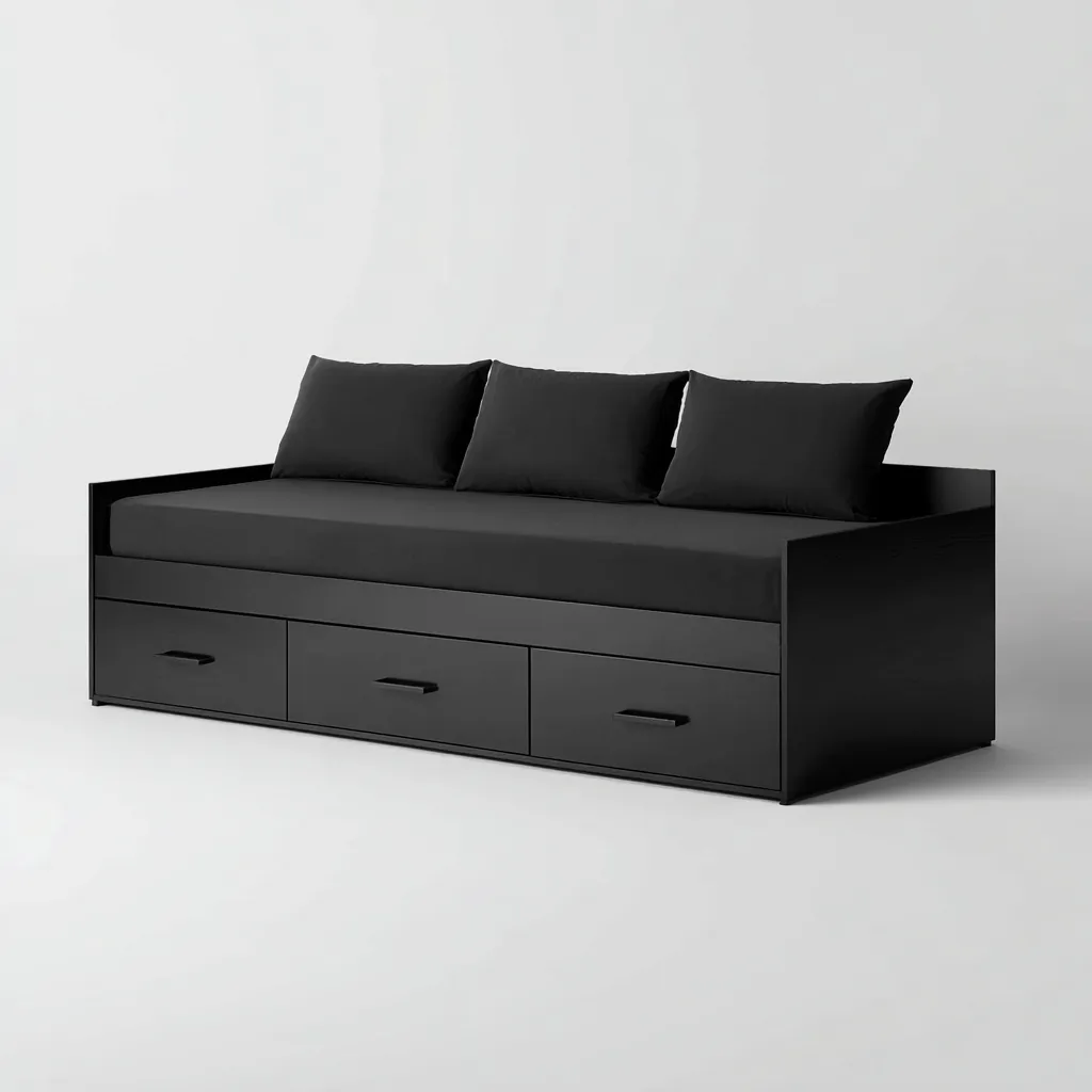 Divano letto in legno 210x95x85 cm - nero - con 3 cassetti-Placidin