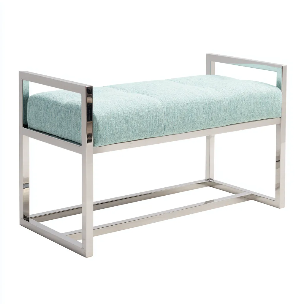 Panca da ingresso metallo-tessuto 90x35x55 cm - turchese-argento - design moderno-Placidin