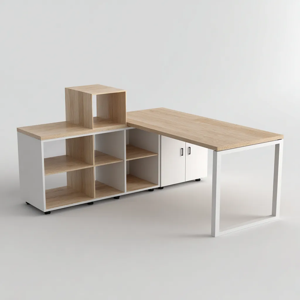 Scrivania angolare con scaffale 140x60x75 cm - legno chiaro-bianco - design moderno-Placidin