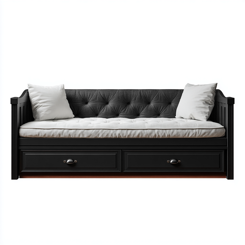 Divano letto in legno 210x90x85 cm - nero - con 2 cassetti-Placidin