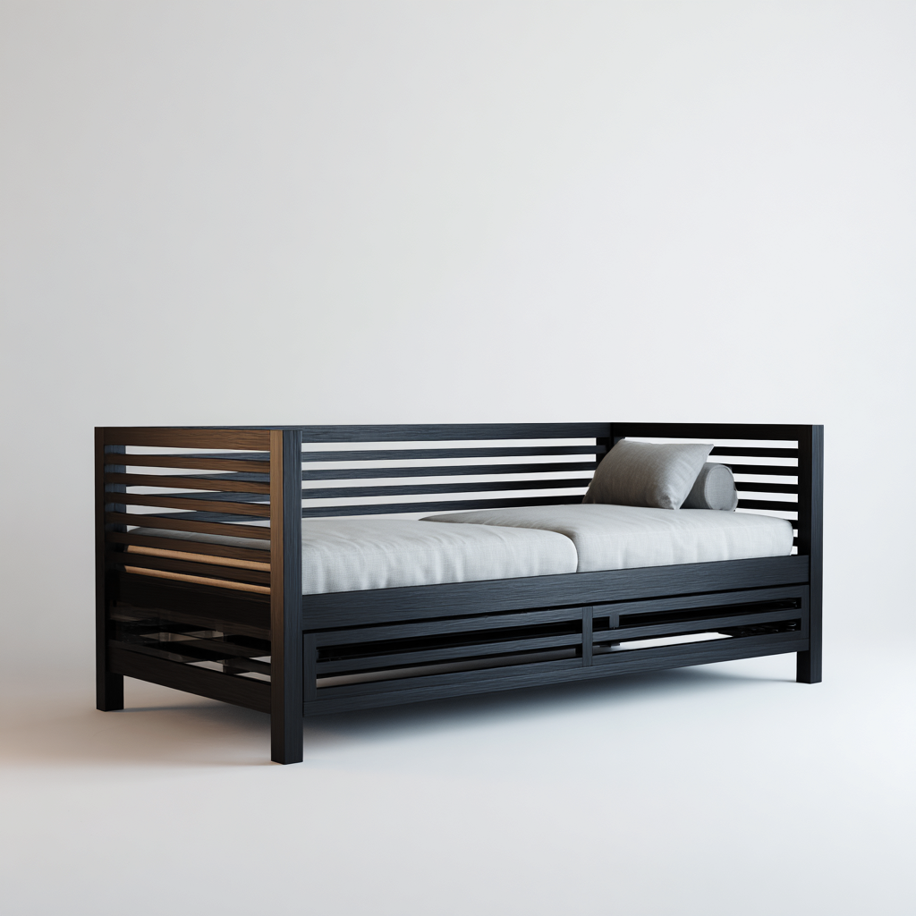 Divano letto in legno 205x95x85 cm - nero - design contemporaneo-Placidin