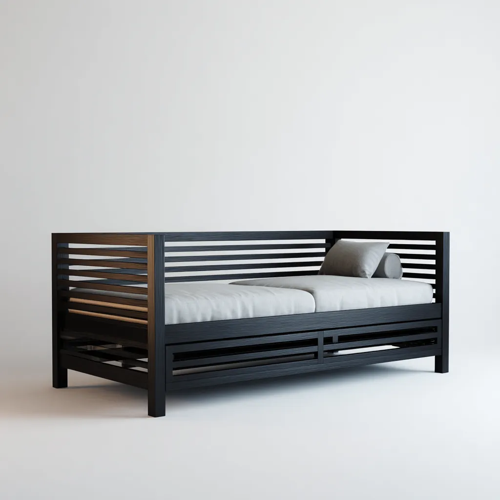 Divano letto in legno 205x95x85 cm - nero - design contemporaneo-Placidin