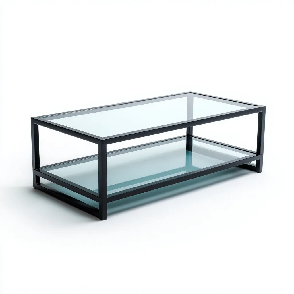 Tavolino da caffè vetro e metallo 110x55x45 cm nero design moderno-Placidin