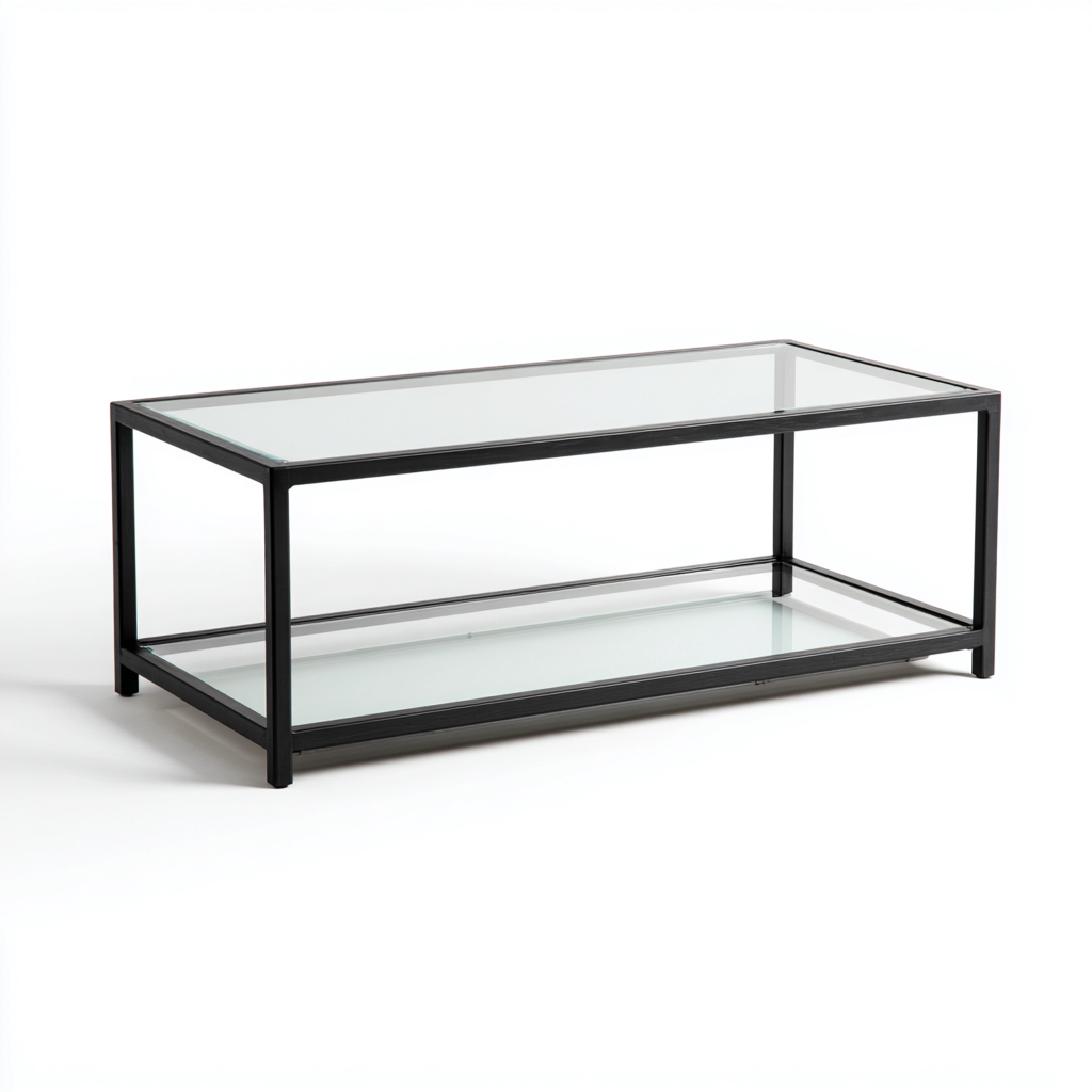 Tavolino da caffè vetro-metallo 110x55x45 cm - trasparente-nero - stile moderno-Placidin