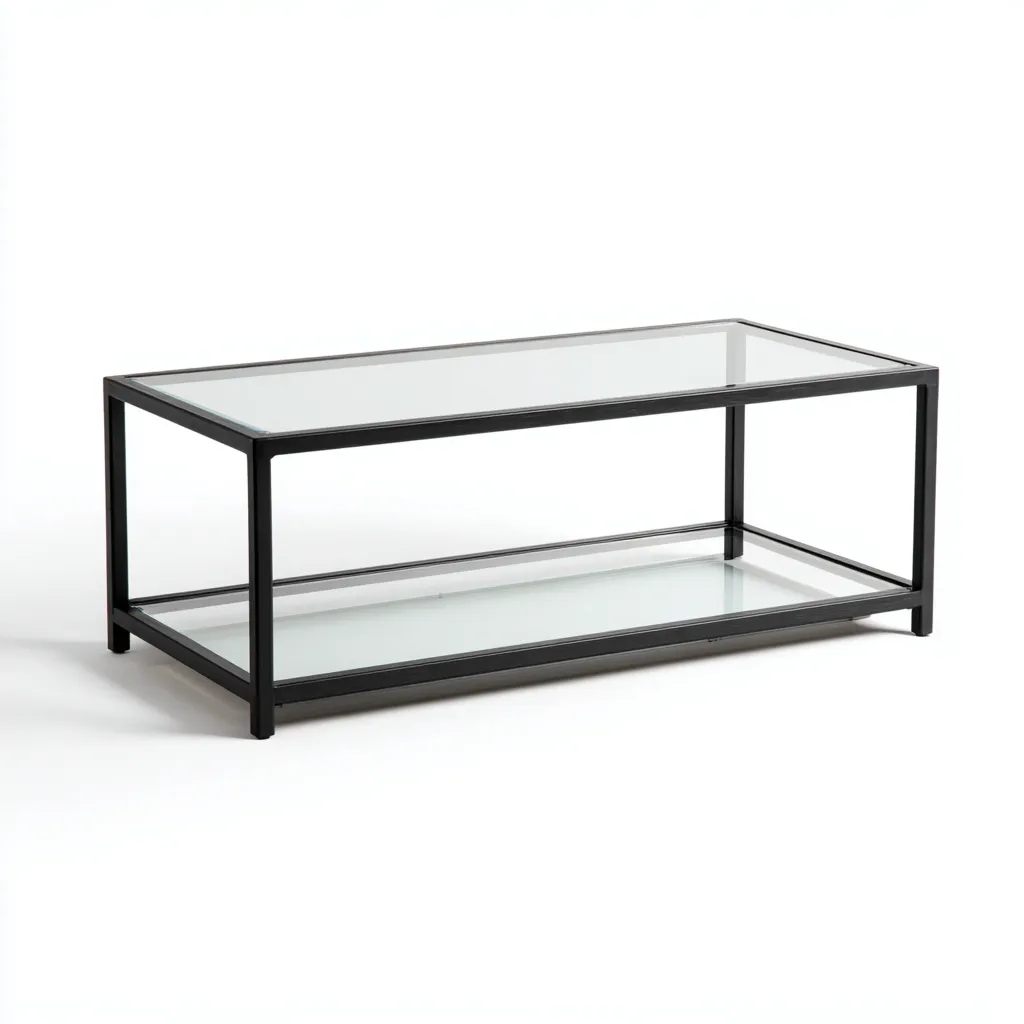 Tavolino da caffè vetro-metallo 110x55x45 cm - trasparente-nero - stile moderno-Placidin