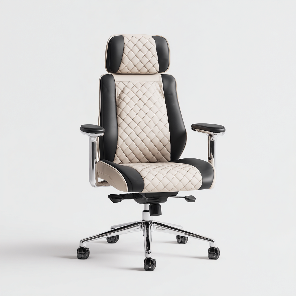 Sedia da ufficio in similpelle-metallo 70x70x125 cm - beige-nero - design moderno-Placidin