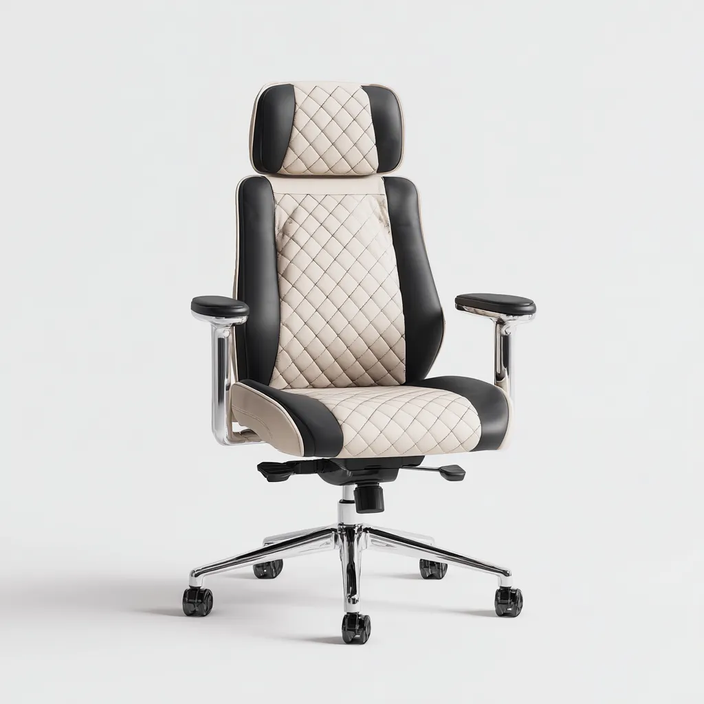 Sedia da ufficio in similpelle-metallo 70x70x125 cm - beige-nero - design moderno-Placidin