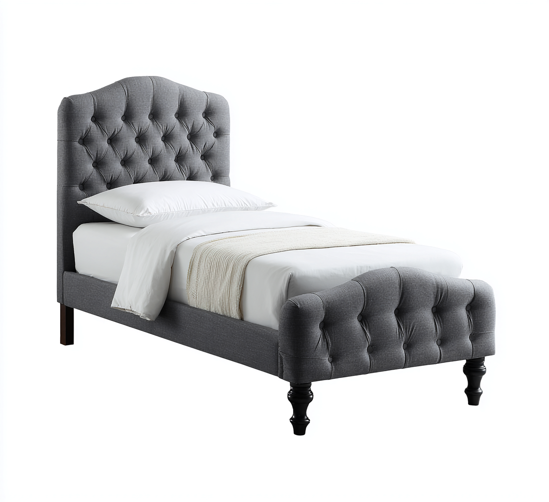 Letto singolo imbottito 205x100x115 cm - grigio - design classico-Placidin
