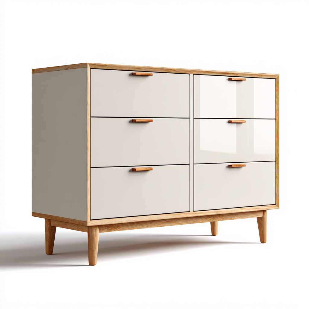 Cassettiera con 6 cassetti in legno e finitura opaca 80x40x110 cm - bianco-legno - design moderno-Placidin