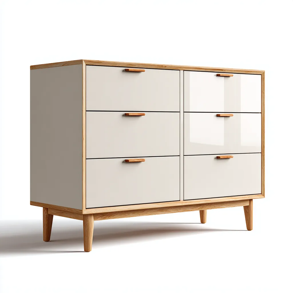 Cassettiera con 6 cassetti in legno e finitura opaca 80x40x110 cm - bianco-legno - design moderno-Placidin