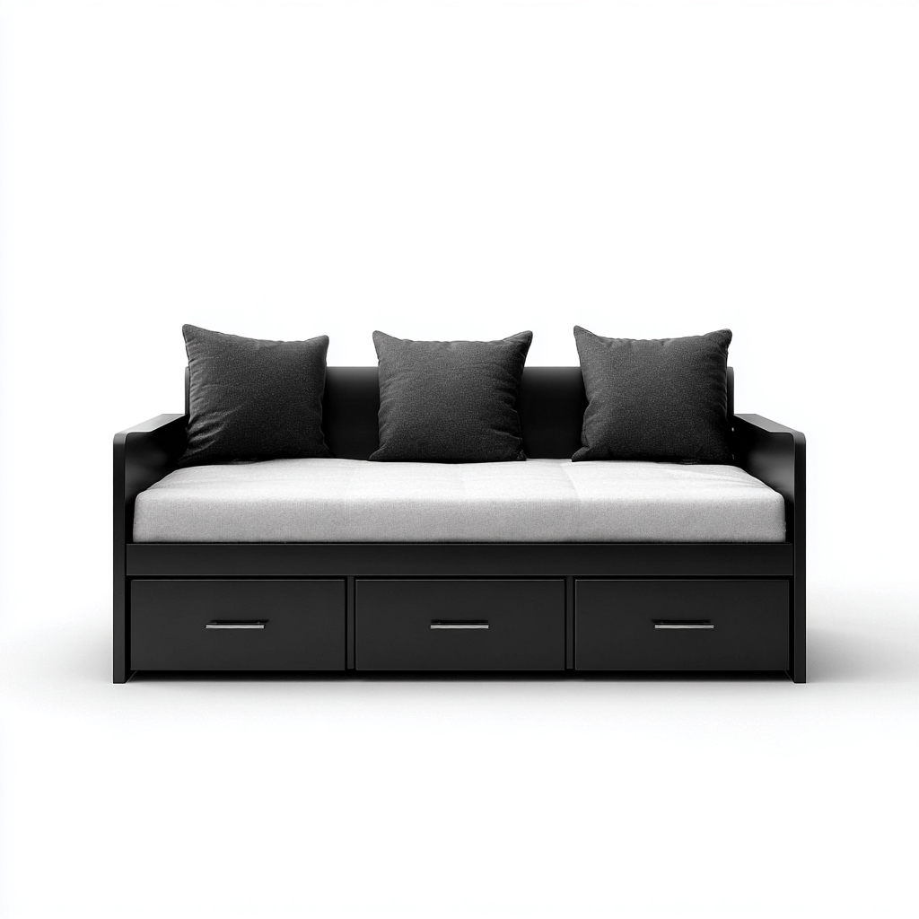 Divano letto legno 215x95x90 cm - nero - design moderno-Placidin