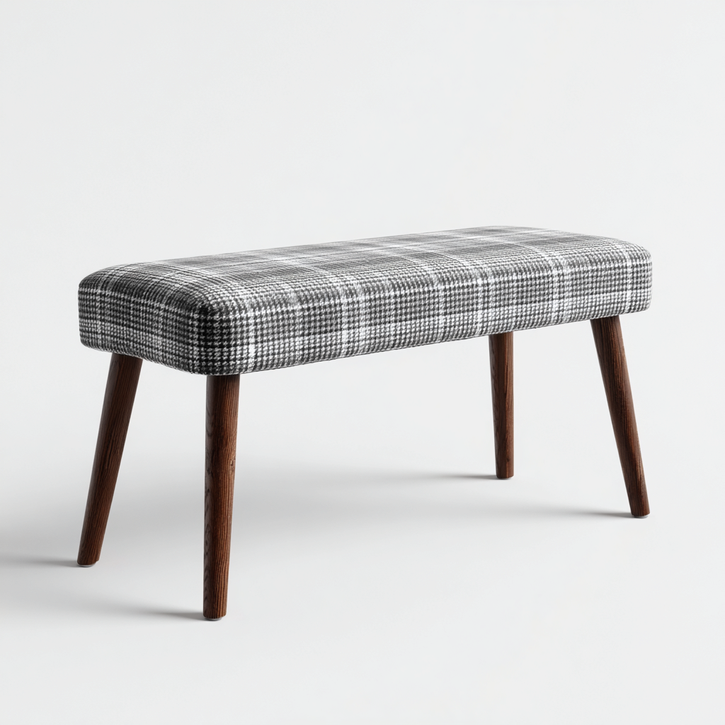 Panca da ingresso con seduta imbottita e gambe in legno 120x40x45 cm - design moderno con tessuto a quadri-Placidin