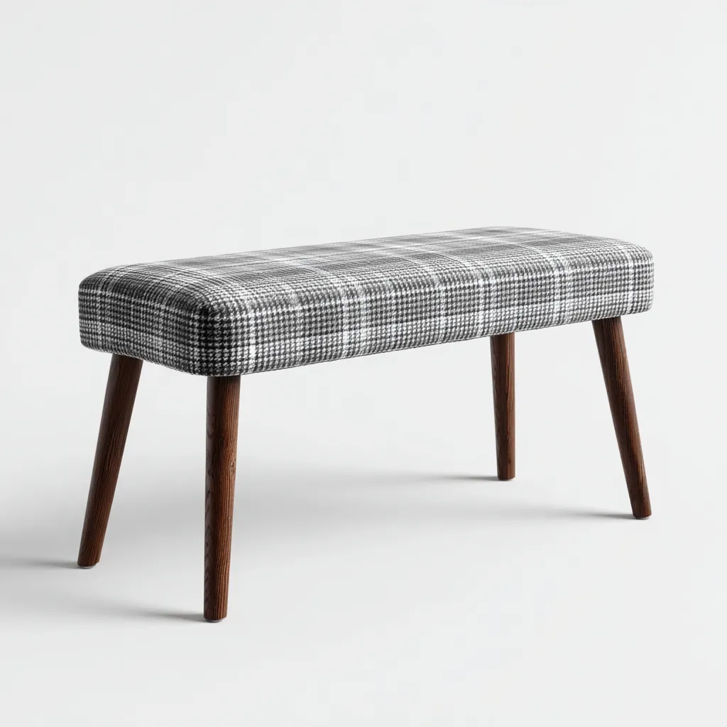 Panca da ingresso con seduta imbottita e gambe in legno 120x40x45 cm - design moderno con tessuto a quadri-Placidin