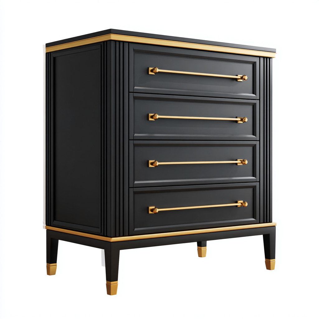 Cassettiera in legno-metallo 80x45x100 cm - nero-oro - stile elegante-Placidin