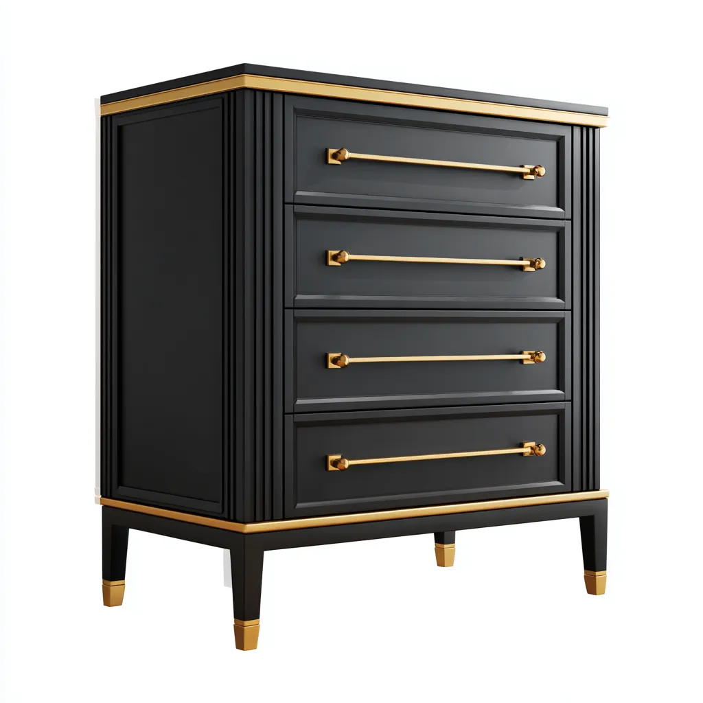 Cassettiera in legno-metallo 80x45x100 cm - nero-oro - stile elegante-Placidin