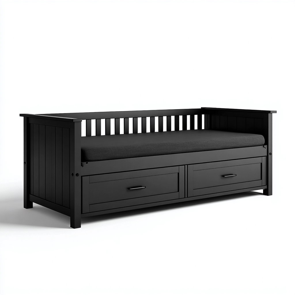 Divano letto legno 210x90x85 cm - nero - design moderno-Placidin