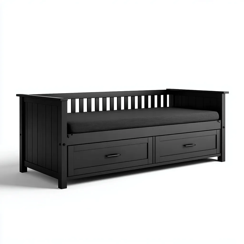 Divano letto legno 210x90x85 cm - nero - design moderno-Placidin