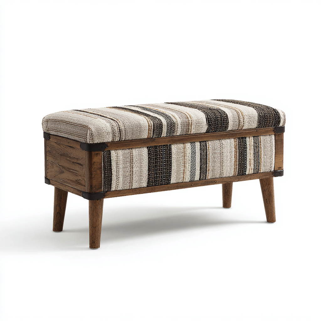 Panca da ingresso tessuto-legno 80x35x45 cm - marrone-beige - stile rustico-Placidin