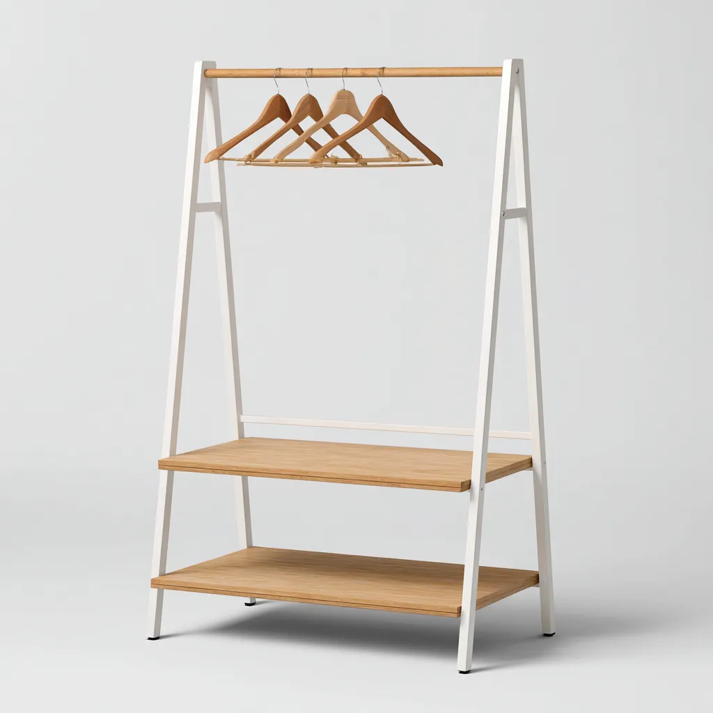 Attaccapanni in metallo e legno 80x40x160 cm - bianco-legno - design moderno per ingresso-Placidin