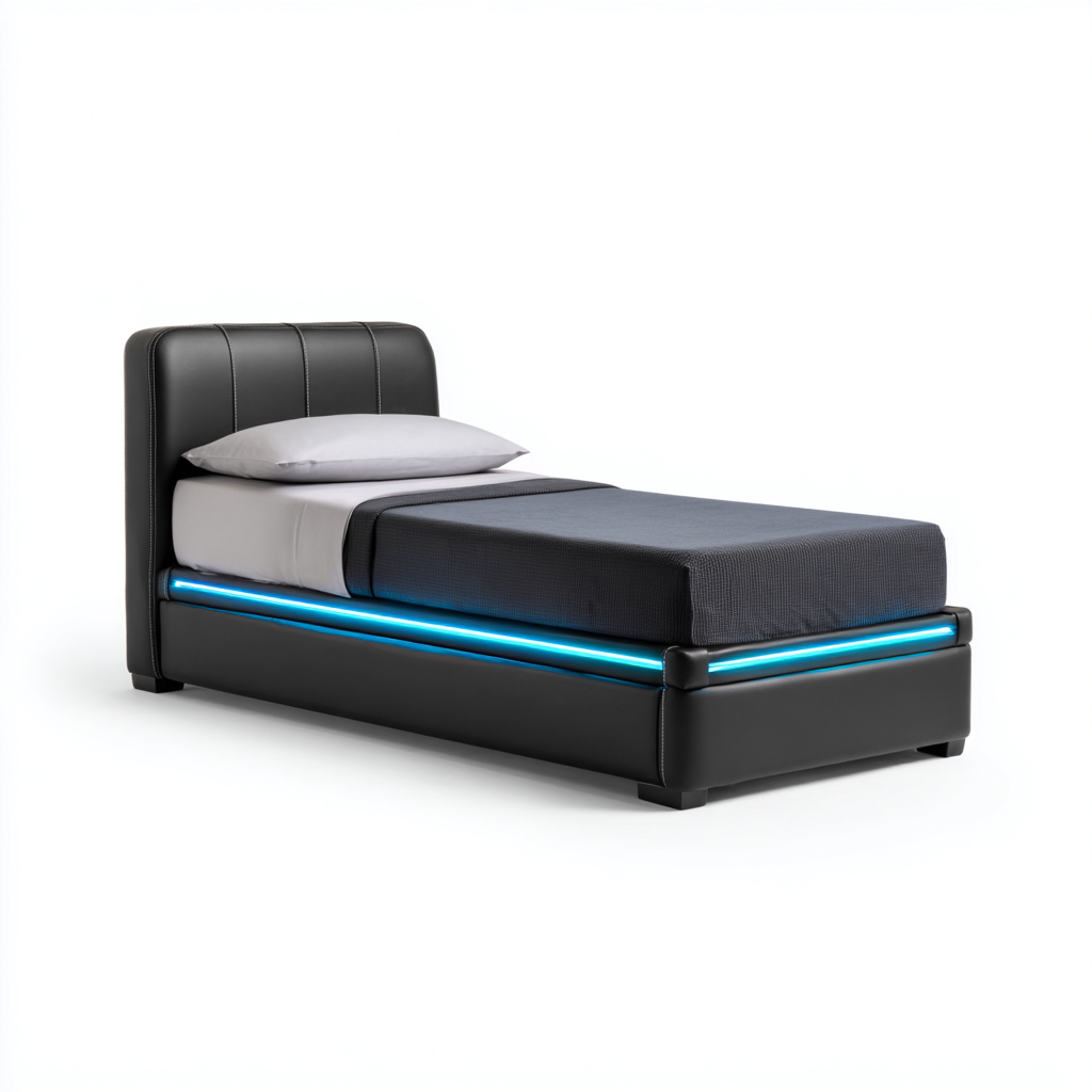 Letto singolo pelle-LED 205x100x95 cm - nero - design moderno-Placidin