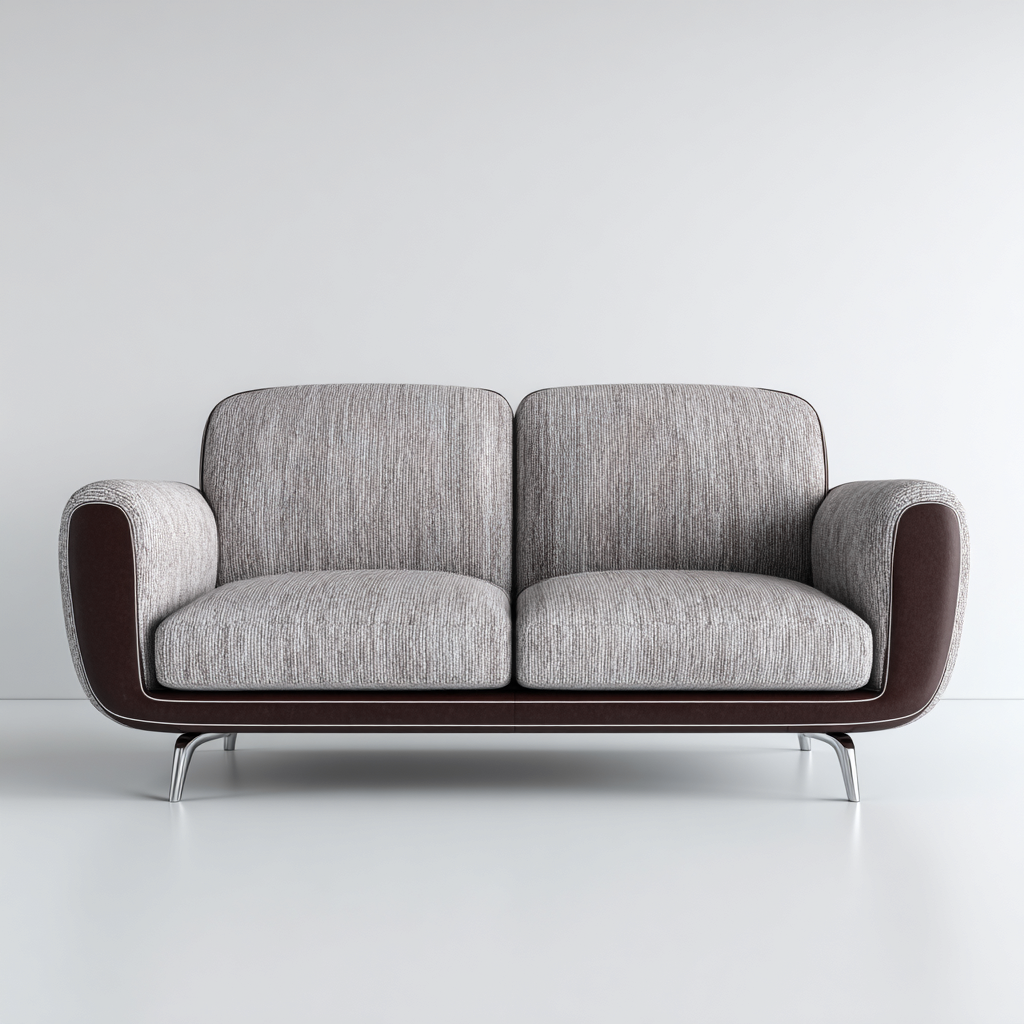 Divano a due posti tessuto e similpelle 160x82x86 cm grigio-marrone per soggiorno design moderno-Placidin