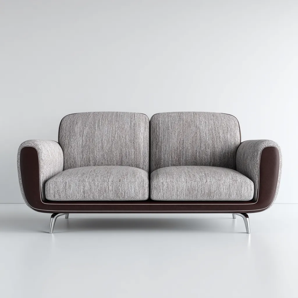 Divano a due posti tessuto e similpelle 160x82x86 cm grigio-marrone per soggiorno design moderno-Placidin