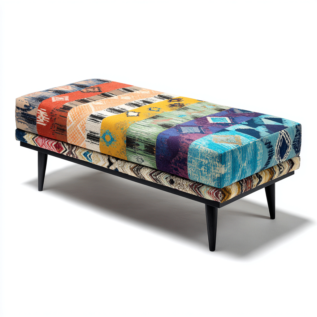 Panca da ingresso tessuto-legno 100x40x45 cm - multicolore - stile etnico-Placidin