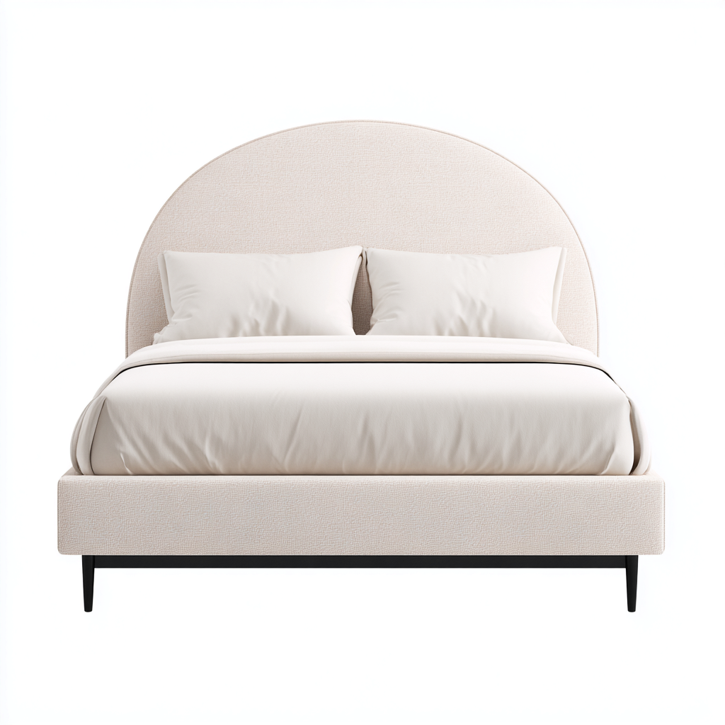 Letto matrimoniale in tessuto beige 200x160x90 cm - con testata arrotondata - design elegante-Placidin