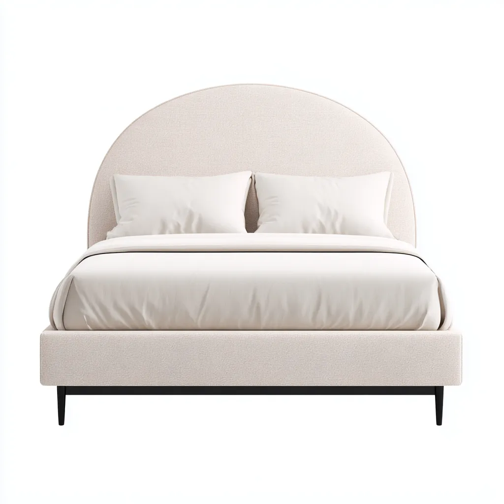 Letto matrimoniale in tessuto beige 200x160x90 cm - con testata arrotondata - design elegante-Placidin