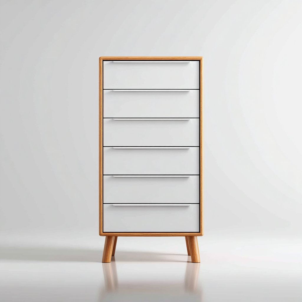 Cassettiera legno e bianco 80x40x130 cm - bianco-naturale - design moderno-Placidin