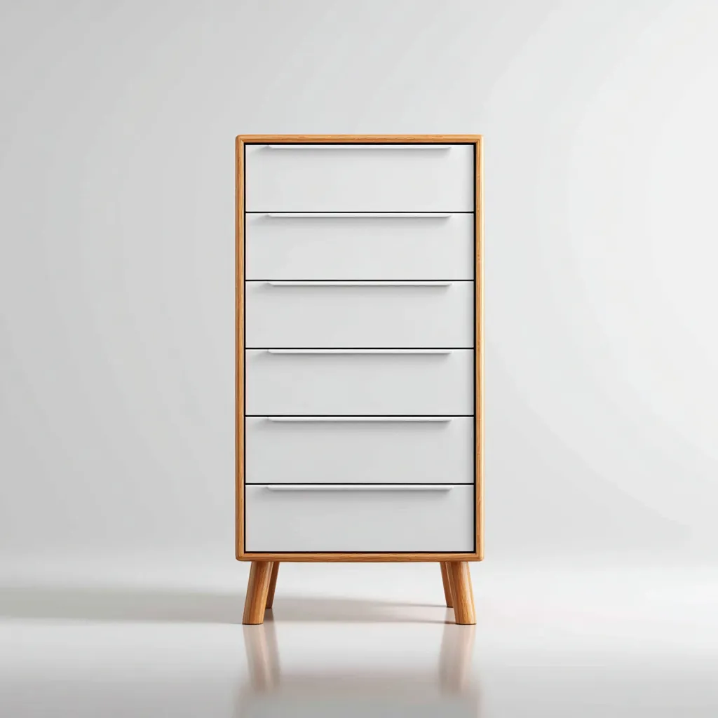 Cassettiera legno e bianco 80x40x130 cm - bianco-naturale - design moderno-Placidin