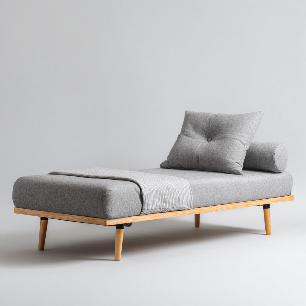 Letto singolo in legno e tessuto 205x100x90 cm - colore grigio-naturale - design moderno-Placidin