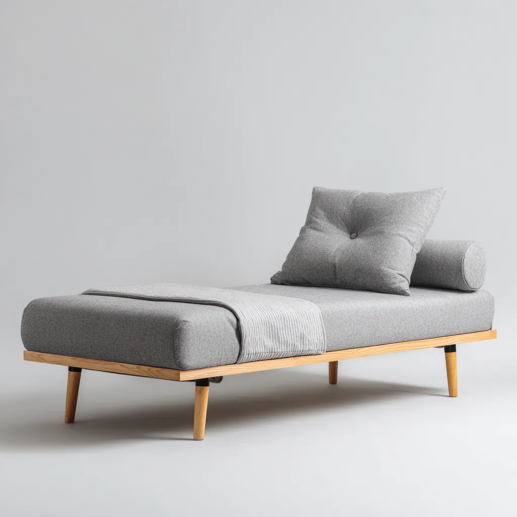 Letto singolo in legno e tessuto 205x100x90 cm - colore grigio-naturale - design moderno-Placidin