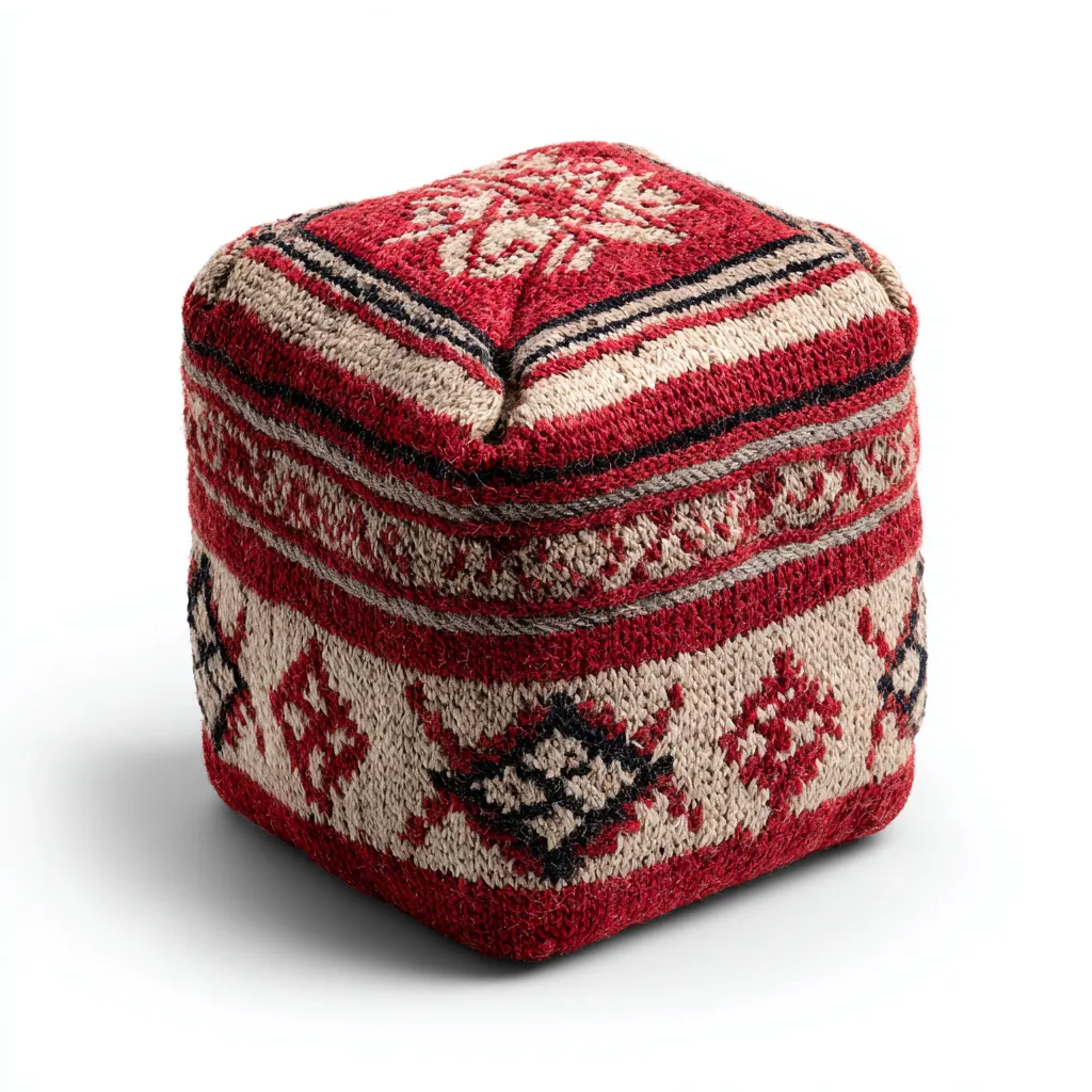 Pouf cotone 40x40x45 cm - rosso-beige - stile boho-Placidin