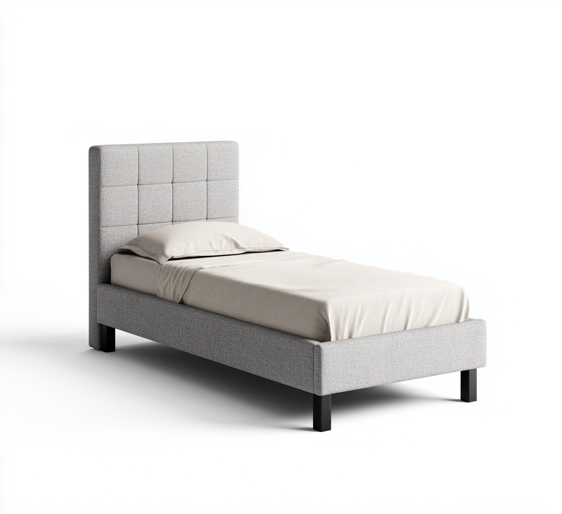 Letto singolo tessuto 200x90x90 cm grigio design moderno con testata imbottita-Placidin