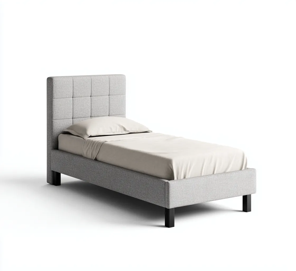 Letto singolo tessuto 200x90x90 cm grigio design moderno con testata imbottita-Placidin
