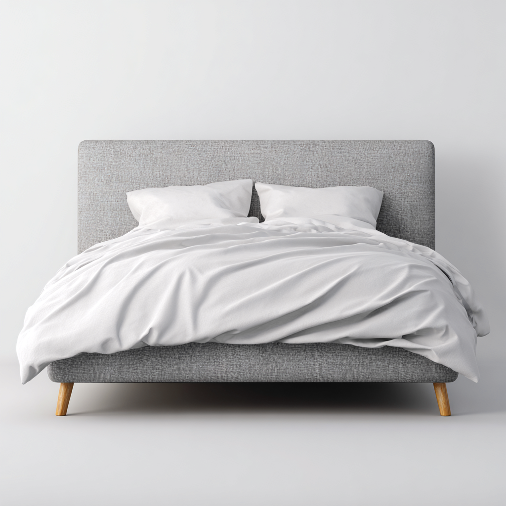 Letto matrimoniale in tessuto grigio 200x160x90 cm - con piedi in legno - design moderno-Placidin