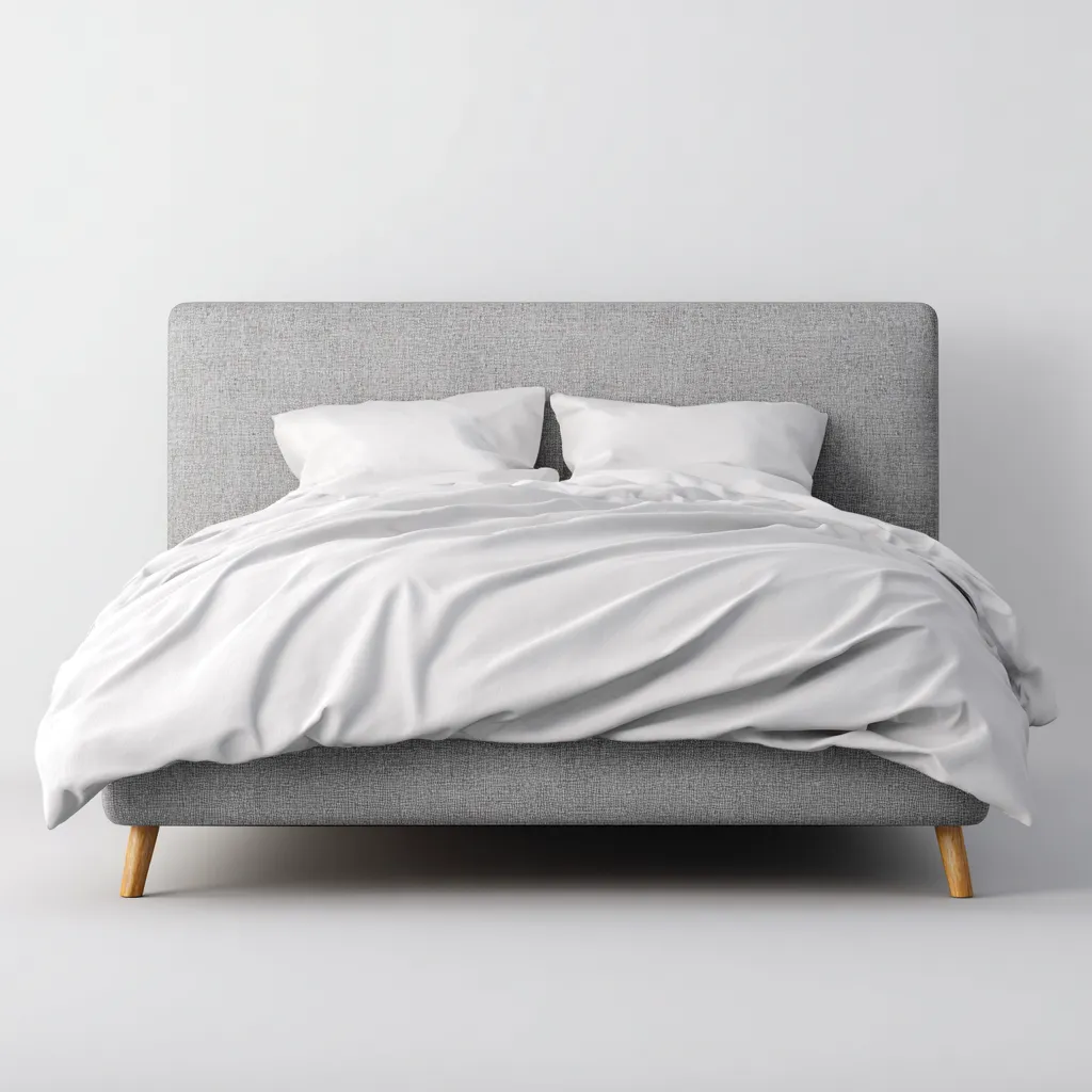 Letto matrimoniale in tessuto grigio 200x160x90 cm - con piedi in legno - design moderno-Placidin